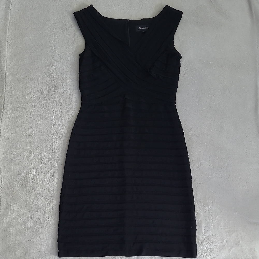 Scarlett Nite Black Sheath Dress Size 10 Ruched Cocktail Wedding Classic Chic